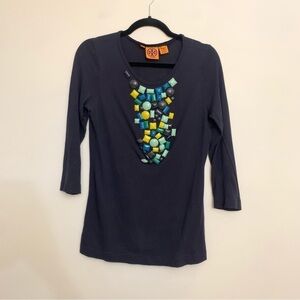 Tory Burch Razi Embellished Modal Long Sleeve Top